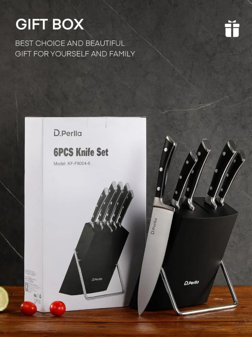 6-Piece Small Kitchen Knife Set with Block, German Stainless Steel, Sharp Chef